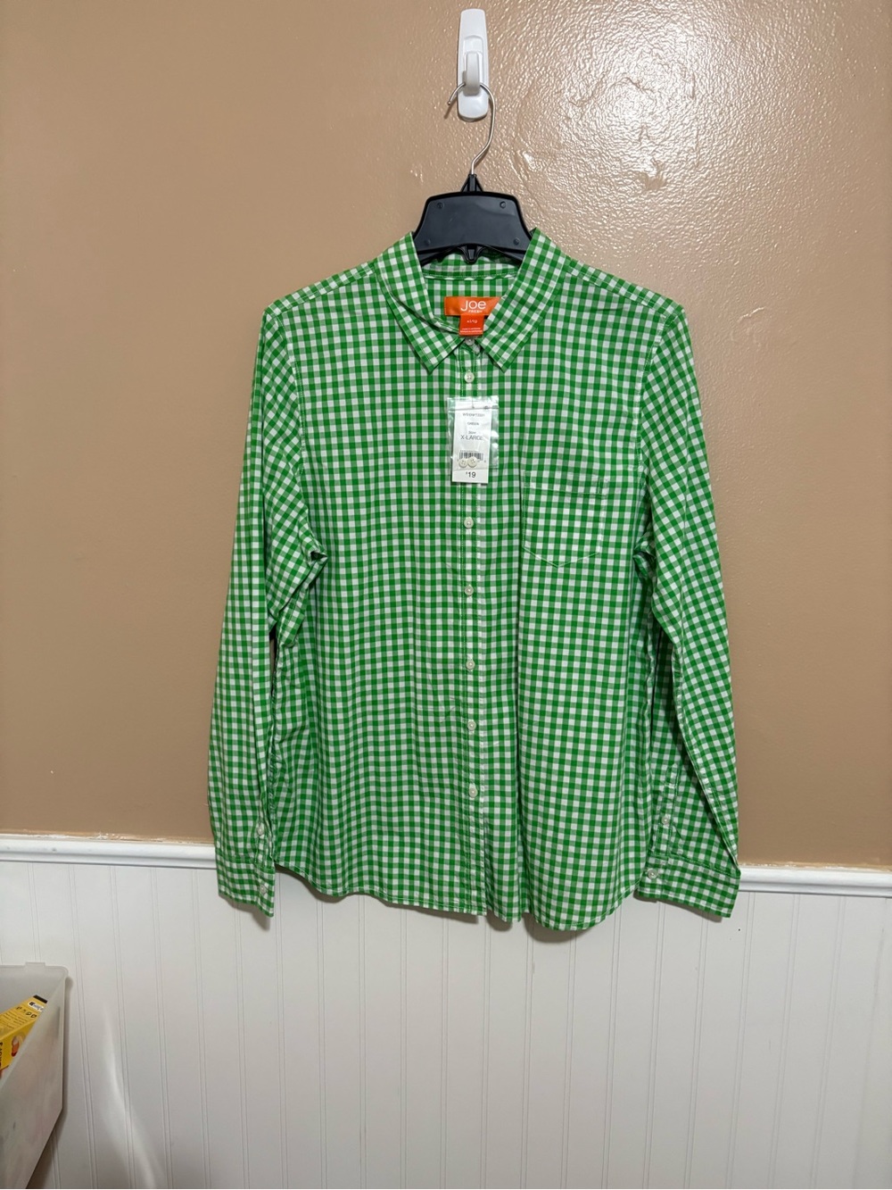 Joe Fresh XL Green/White Plaid Button Down Top NWT